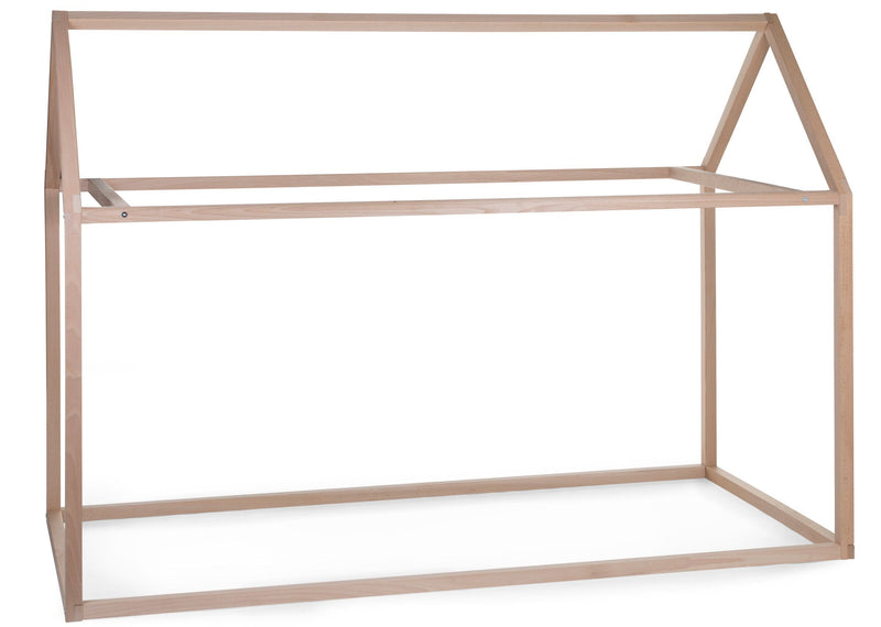 Childhome house bed frame 90x200 natural beech, three quarter view