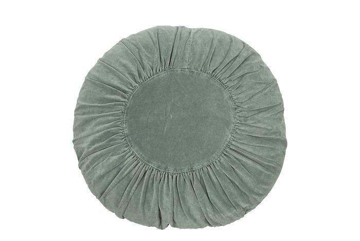 Round Velvet cushion Ruffles Old Green 60cm